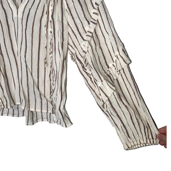 Ulla Johnson Liana Metallic Stripe Ruffle Balloon Sleeve Blouse - Picture 6 of 10